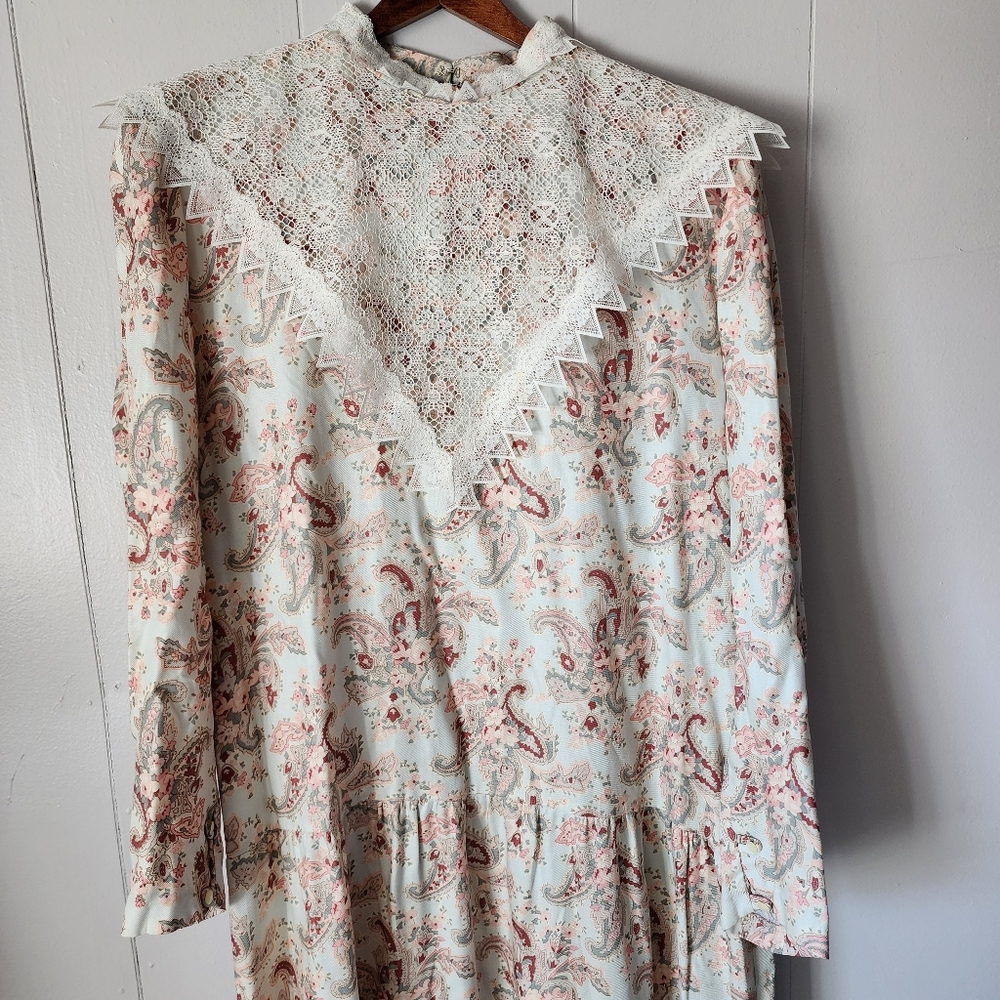 Vintage 70s Patty O’Neil Prairie Dress Lace Yoke Victorian Cottage Union Made M